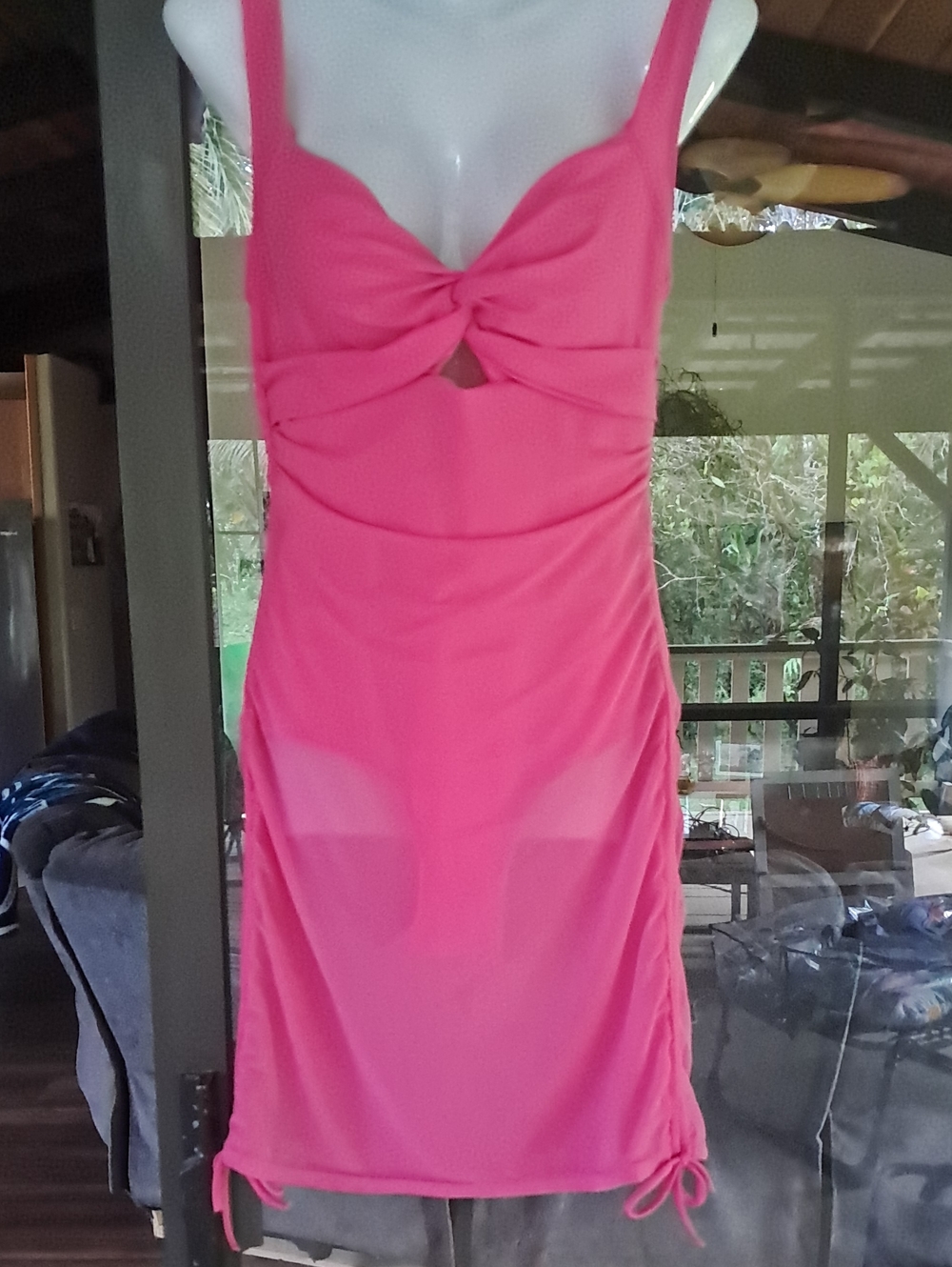 Ruched Twist-Front Mini Dress and Swimsuit in Hot Pink